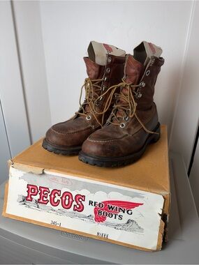 Vintage Red Wing Pecos 345-1 Lace up Boots 8D Brown Leather w/Original box